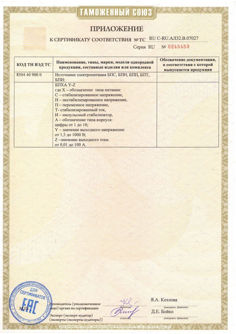 приложение к сертификату 2015